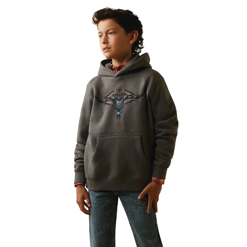 Ariat® Boy's Horns Southwest Medium Grey Heather Hoodie 10041151