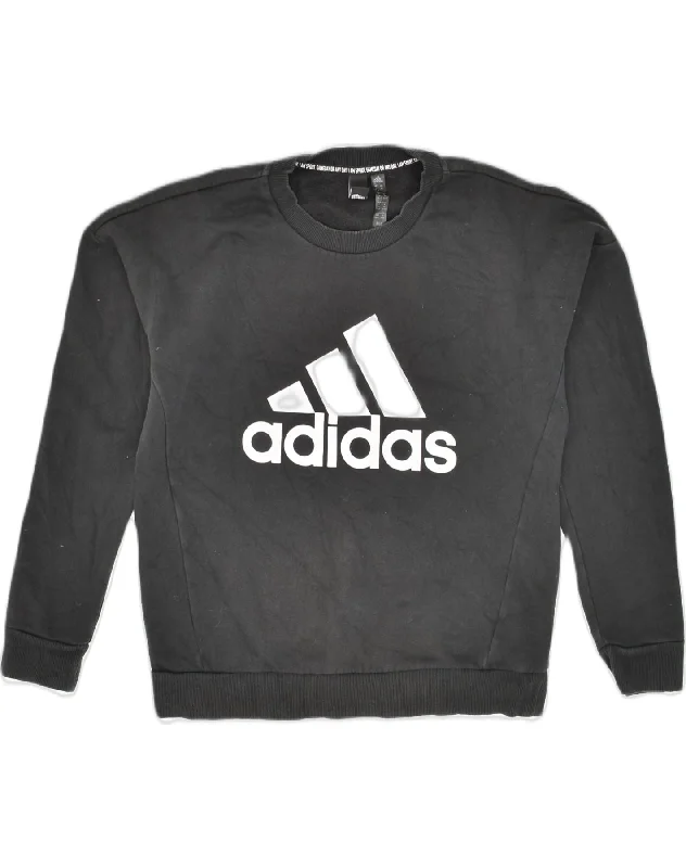 ADIDAS Womens Graphic Sweatshirt Jumper UK 12/14 Medium Black Cotton