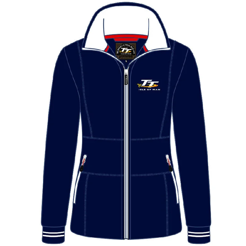 Official Isle Of Man TT Races Blue & White Woman's Full Zip Fleece - 18Lf1