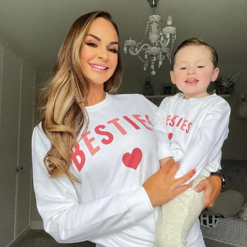 Besties Love Hearts Mum & Kid Matching White Sweatshirts