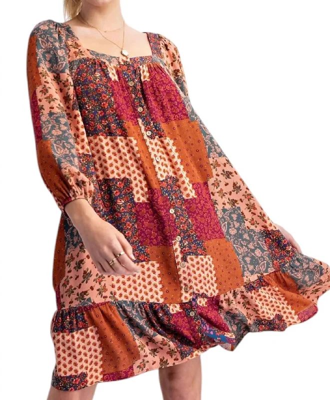 Patchwork Lane Dress In Apricot