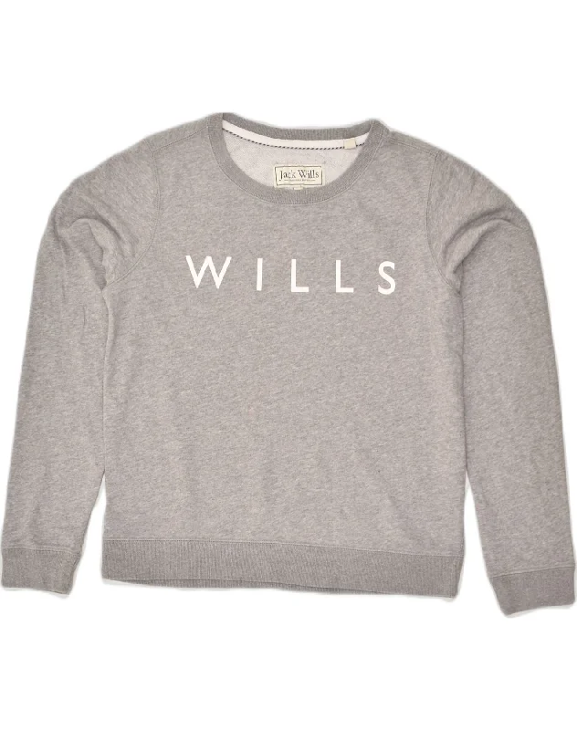 JACK WILLS Womens Graphic Sweatshirt Jumper UK 10 Small Grey Cotton