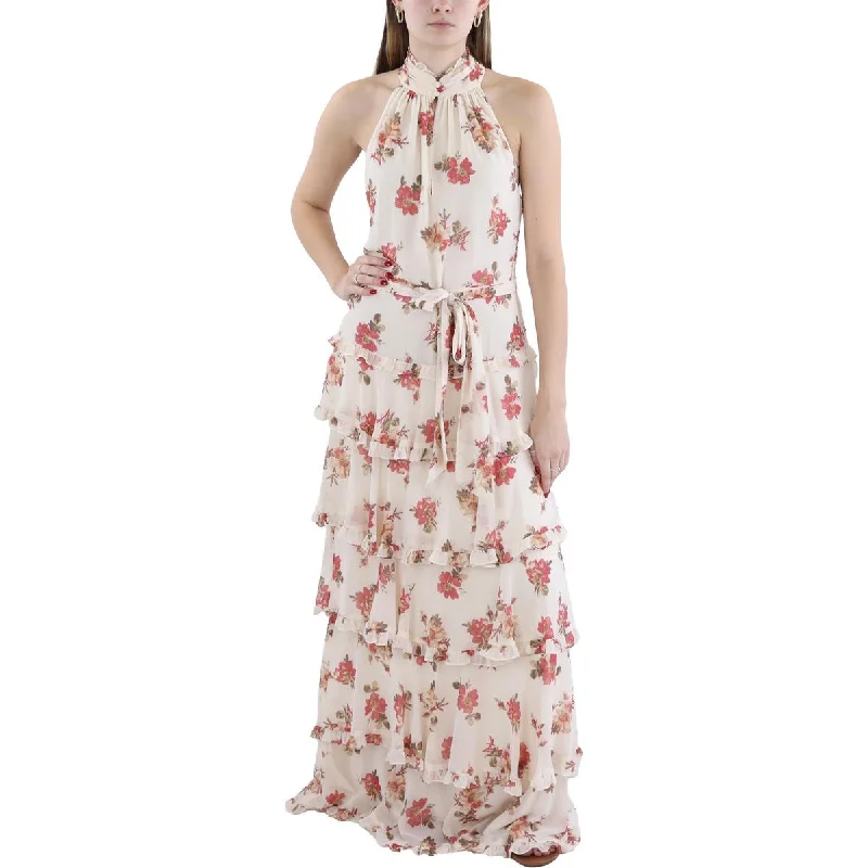 Womens Maxi Floral Print Halter Dress