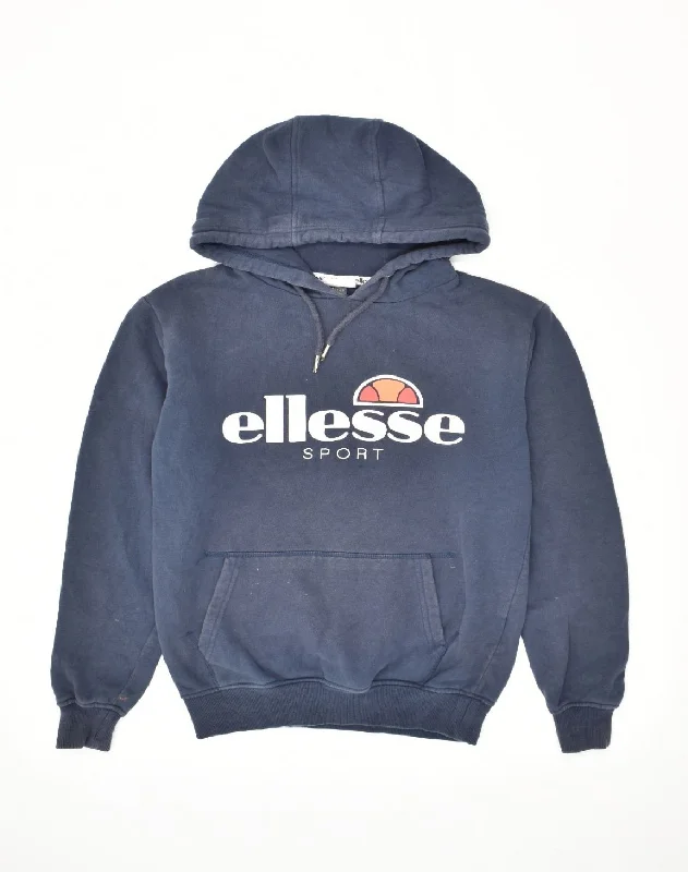 ELLESSE Womens Graphic Hoodie Jumper UK  8 Small Navy Blue Cotton