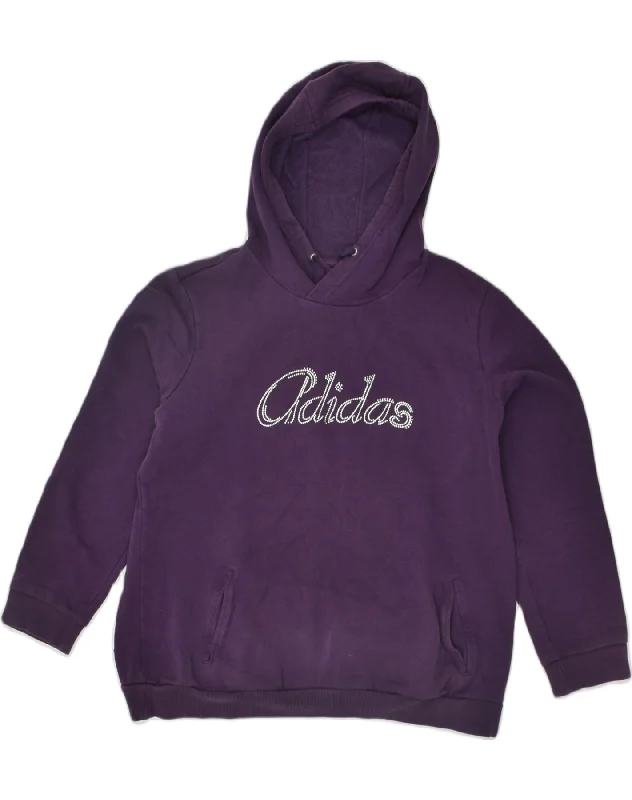 ADIDAS Womens Graphic Hoodie Jumper UK 18 XL Purple Cotton