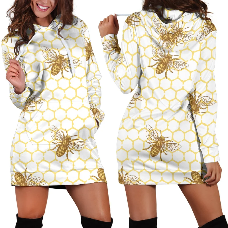 Bee Honeycomb Seamless Design Pattern Women'S Hoodie Dress