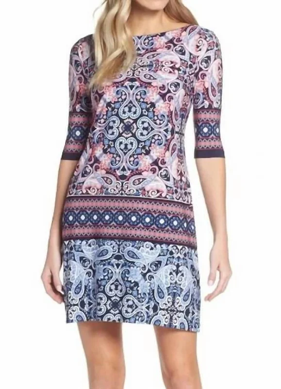 Paisley Print Above Knee Jersey Dress In Pink