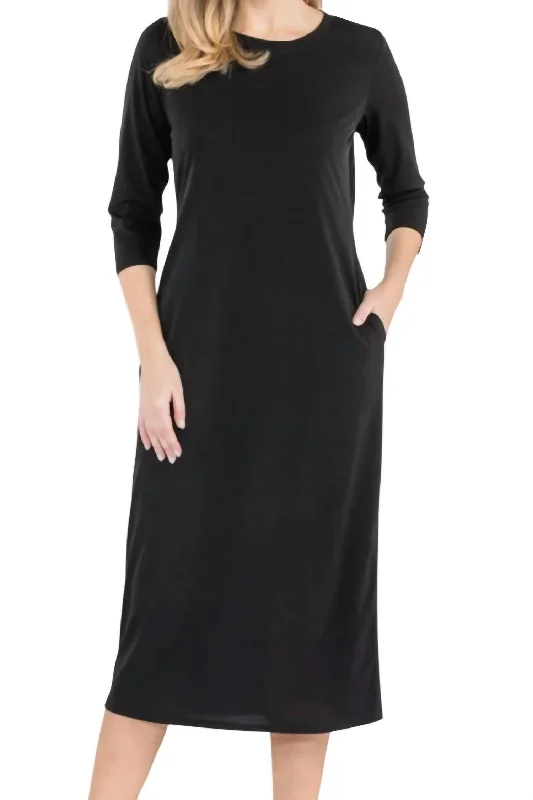 3/4 Sleeve Dress In Black