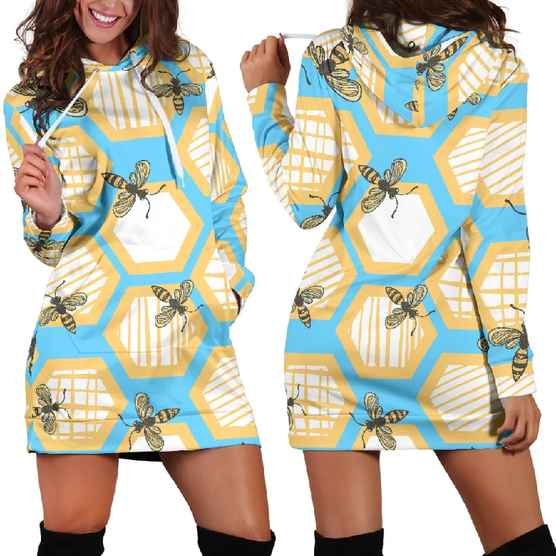 Bee Honeycomb Pattern Women'S Hoodie Dress