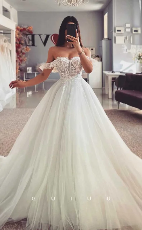 GW824 - Simple A-Line Off-Shoulder Appliques Court Train Wedding Dress