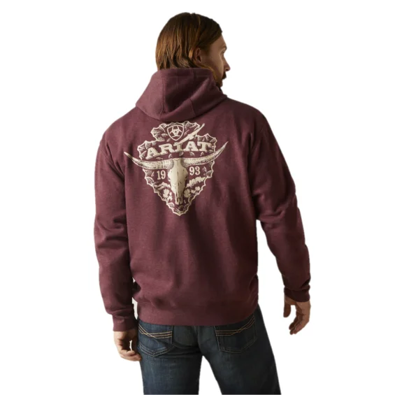 Ariat Men's Arrowhead Berry Bark Burgundy Heather Hoodie 10046393