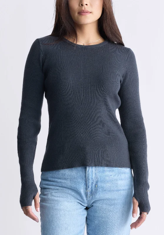 Zoella Women's Close-Fit Ribbed Sweater Top, Raven Grey - SW0098F