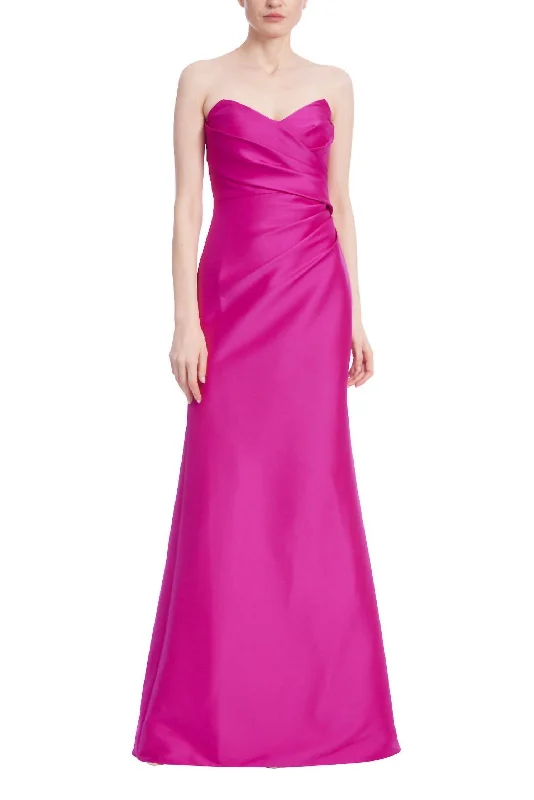 Strapless Mikado Gown Dress In Fuchsia