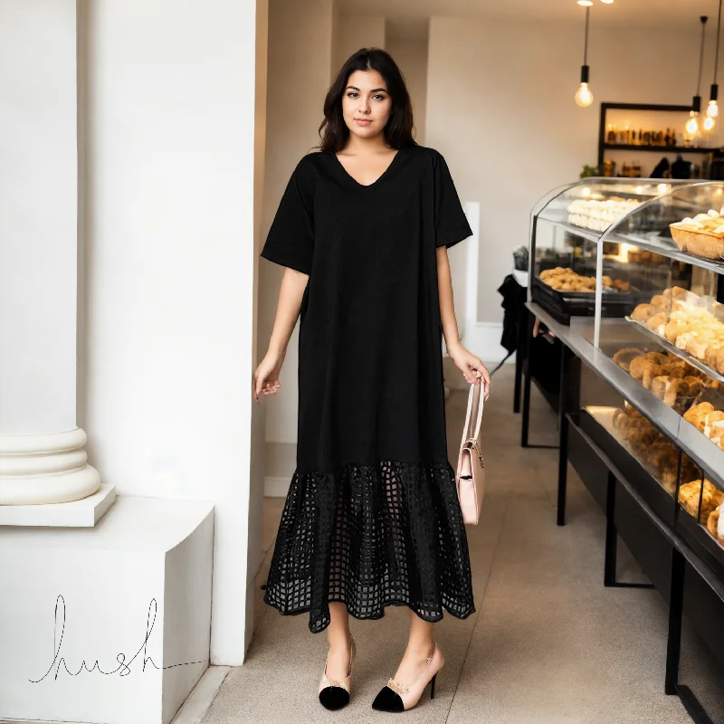 Plus Size Korean Black Hex Midi Dress