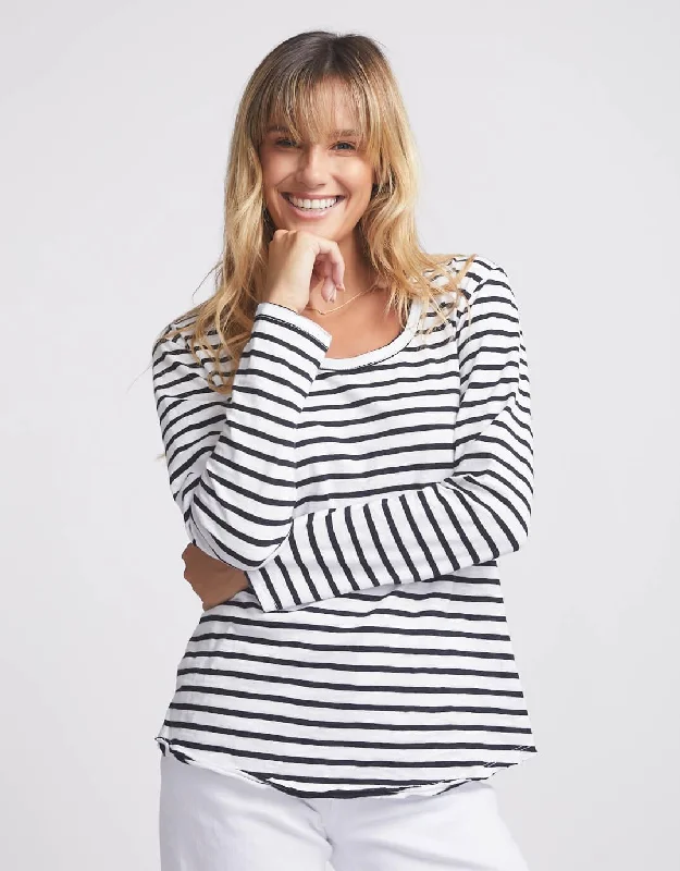 Original Round Neck Long Sleeve T-Shirt - Black/White Stripe