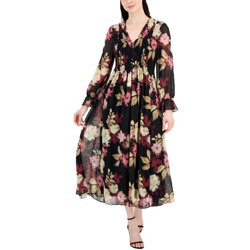 Womens Chiffon Floral Midi Dress