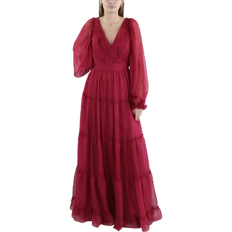 Womens Pleated Tiered Evening Dress