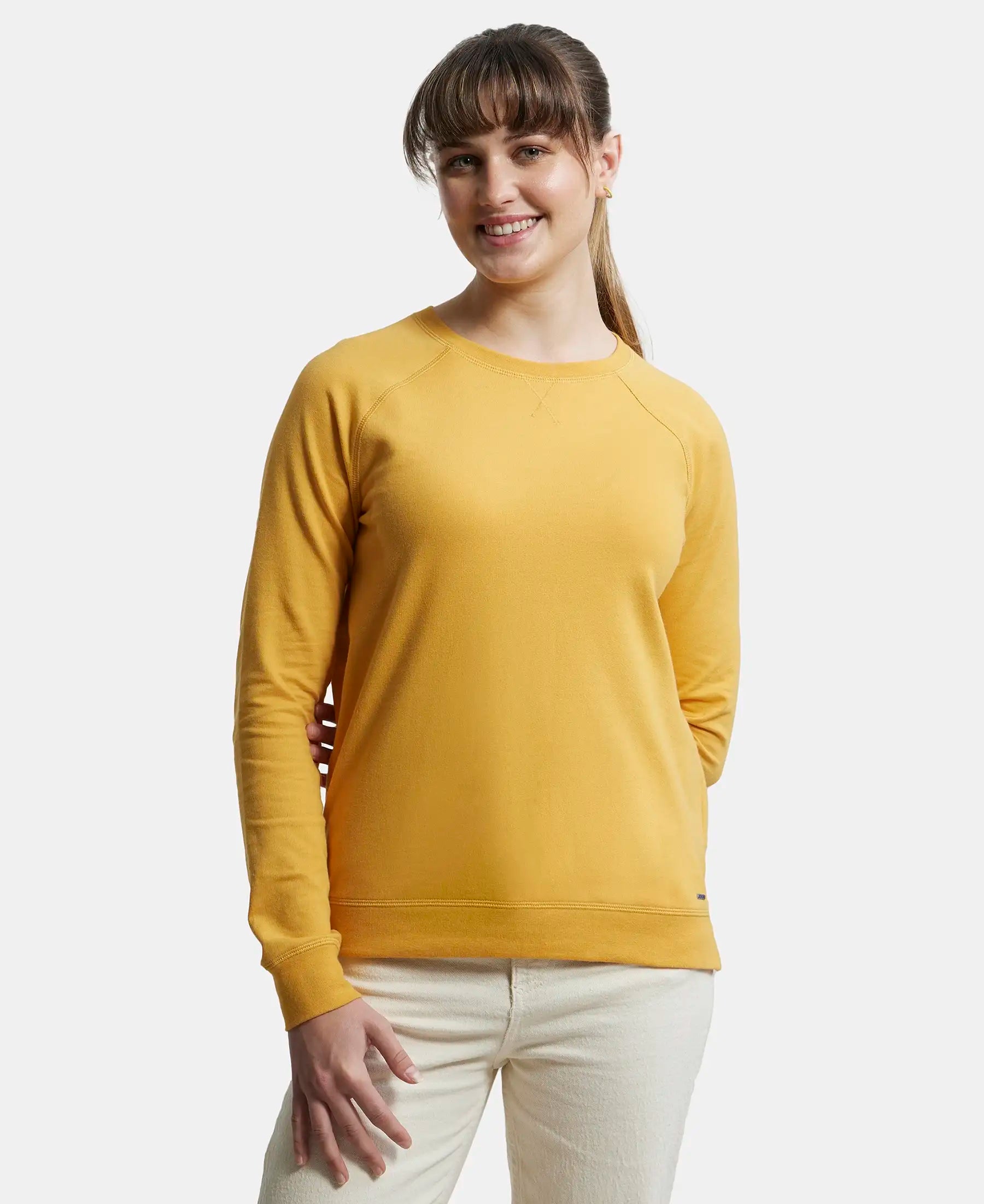 Super Combed Cotton Rich French Terry Fabric Solid Sweatshirt with Raglan Sleeve Styling - Honey Gold