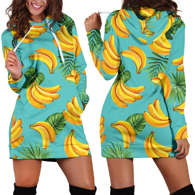 Banana Palm Leaves Pattern Background Women'S Hoodie Dress