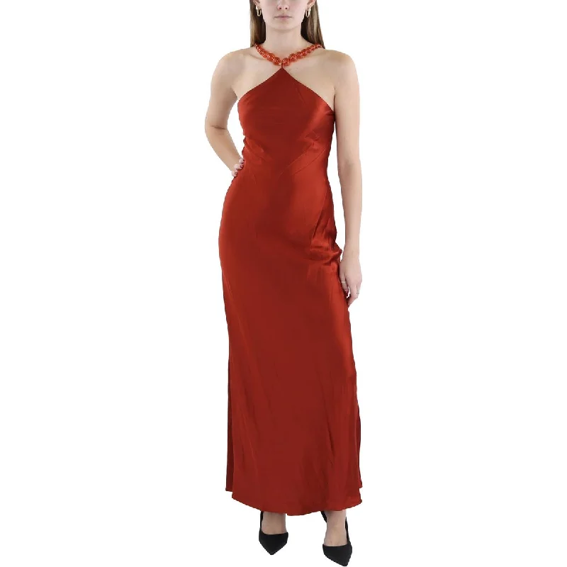 Womens Satin Embellished Evening Dress