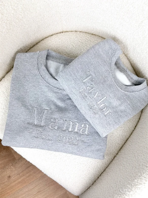 Mama & Mini Personalised Embroidered Grey Sweatshirts