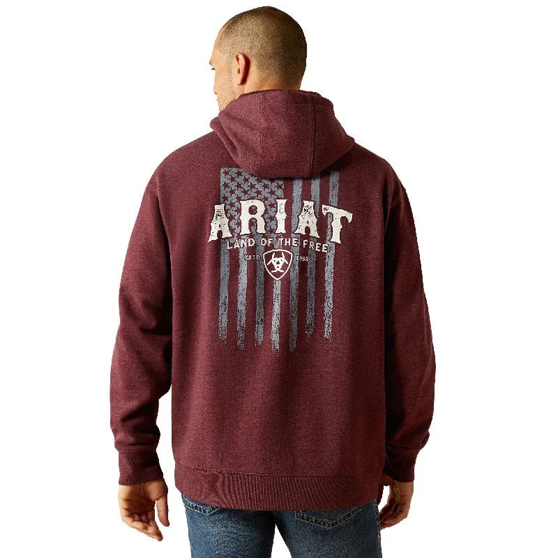 Ariat Men's Western Vertical Flag Berry Bark Heather Hoodie 10052462