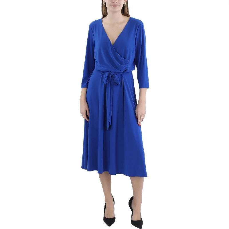 Womens Wrapped Knee Length Wear To Work Dress