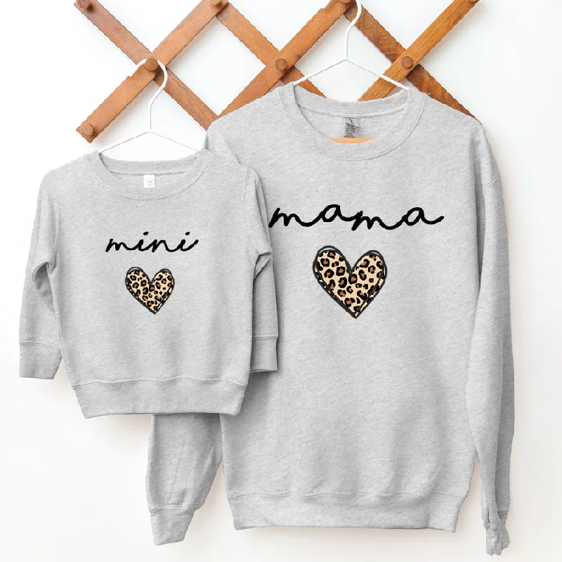 Mama & Mini Leopard Logo Heart Matching Sweatshirts Grey