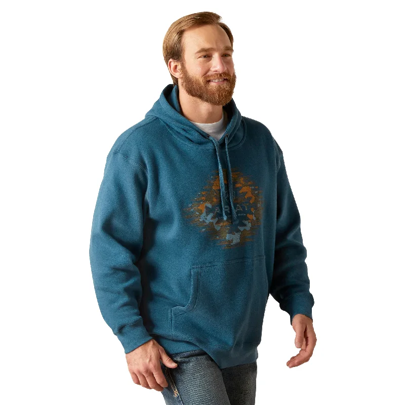 Ariat Men's Logo Southwest Hydra Blue Heather Hoodie 10046620