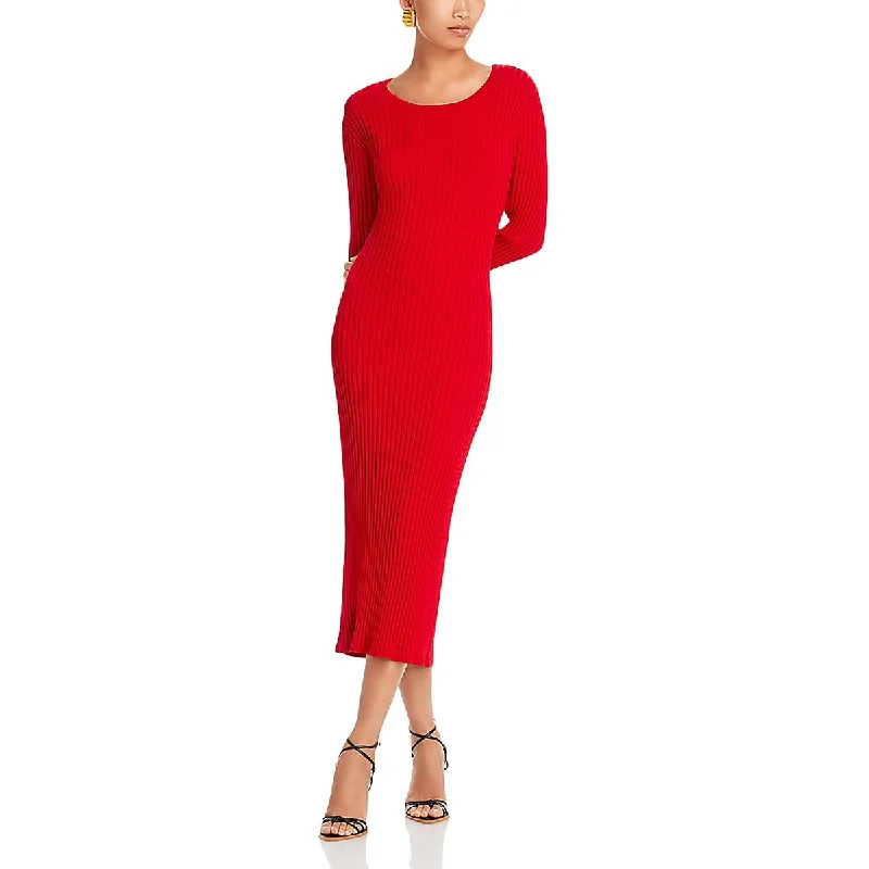 Womens Pleated Knitted Midi Dress