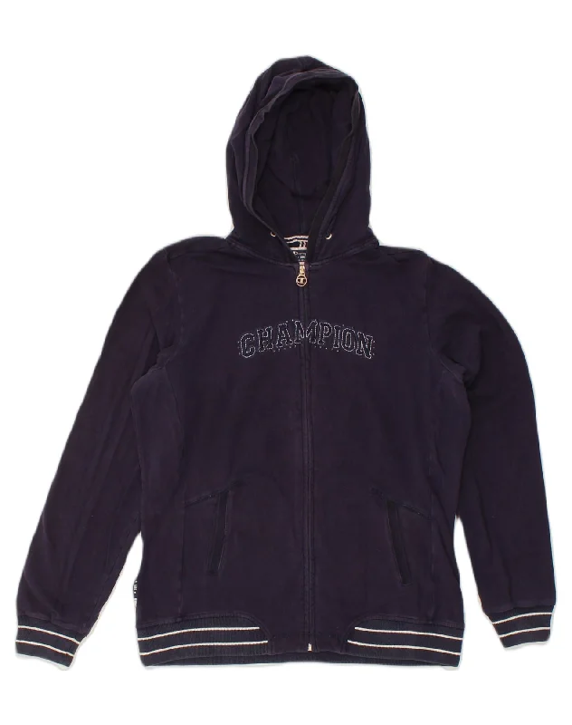 CHAMPION Womens Graphic Zip Hoodie Sweater UK 18 XL Navy Blue Cotton