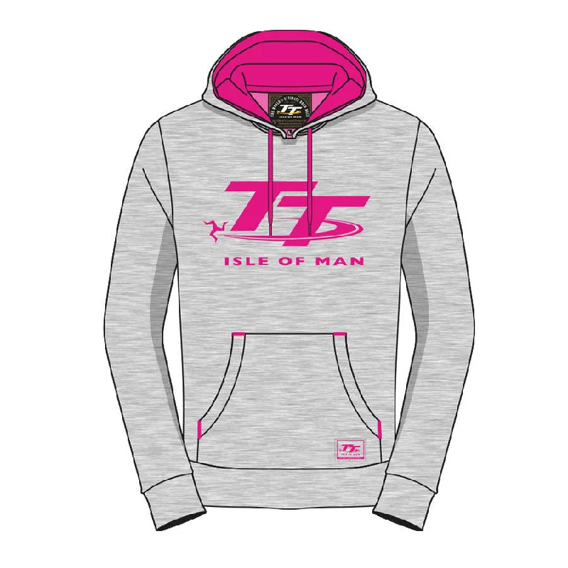 Official Isle Of Man TT Races Woman'S Grey/Pink Hoodie - 18Lgh1