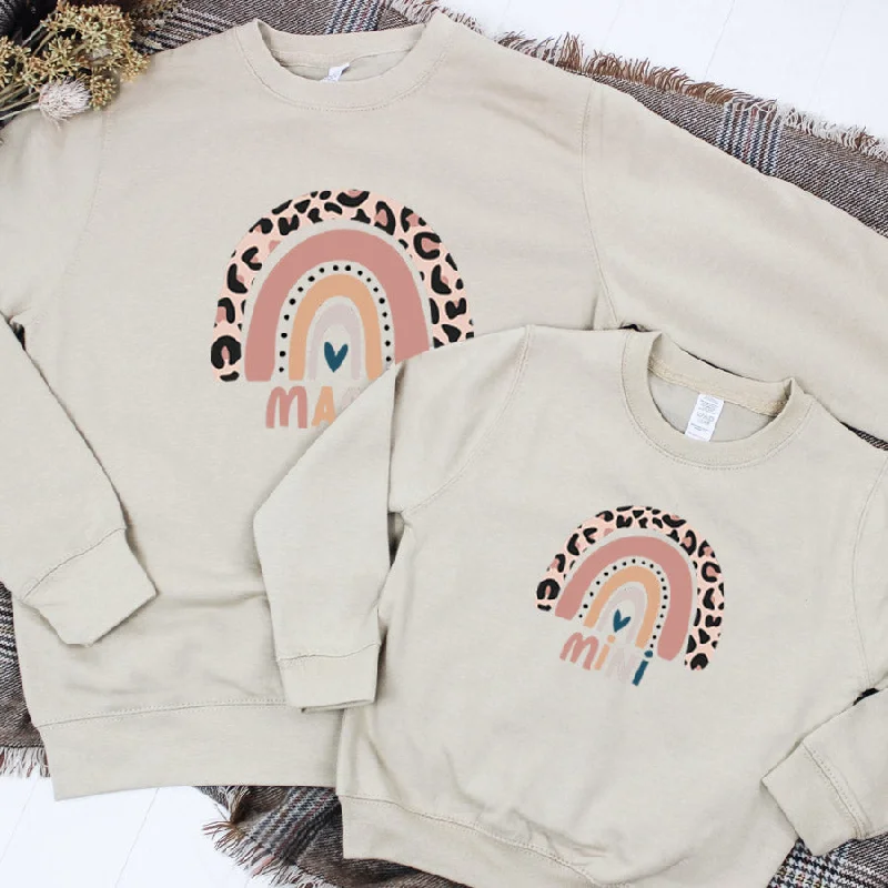 Leopard Rainbow Mama & Mini Leopard Desert Sand Sweatshirts