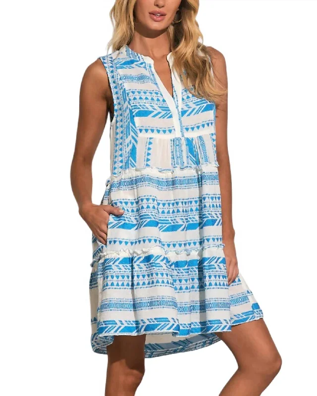 A Line Dress In White Blue