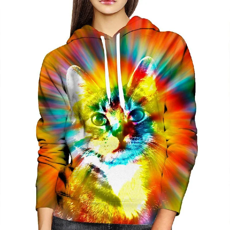 Tie Dye Cat Womens Hoodie