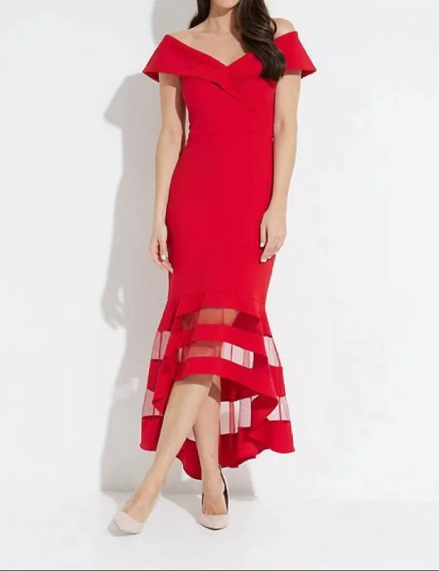 Sheer Panel Dress Style 223743 In Lipstick Red