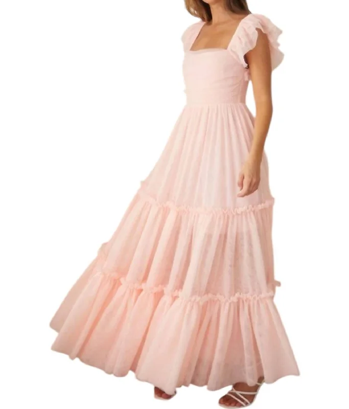 Everleigh Flutter Sleeve Gown In Pink Blush