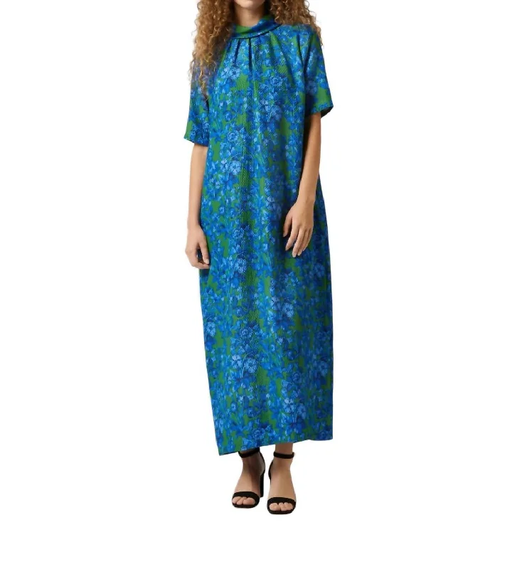 Luisa Dress In Green/blue Hestia Silk