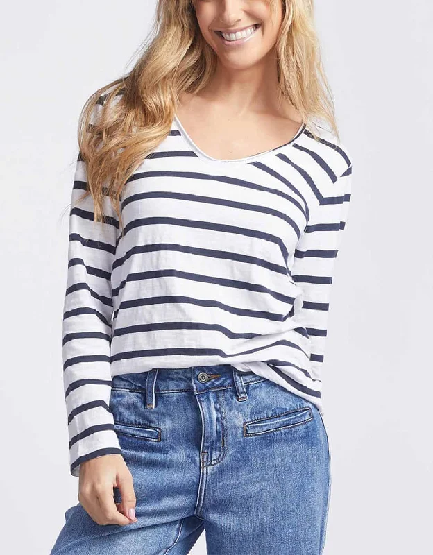 Original V-Neck Long Sleeve T-Shirt - Navy/White Stripe