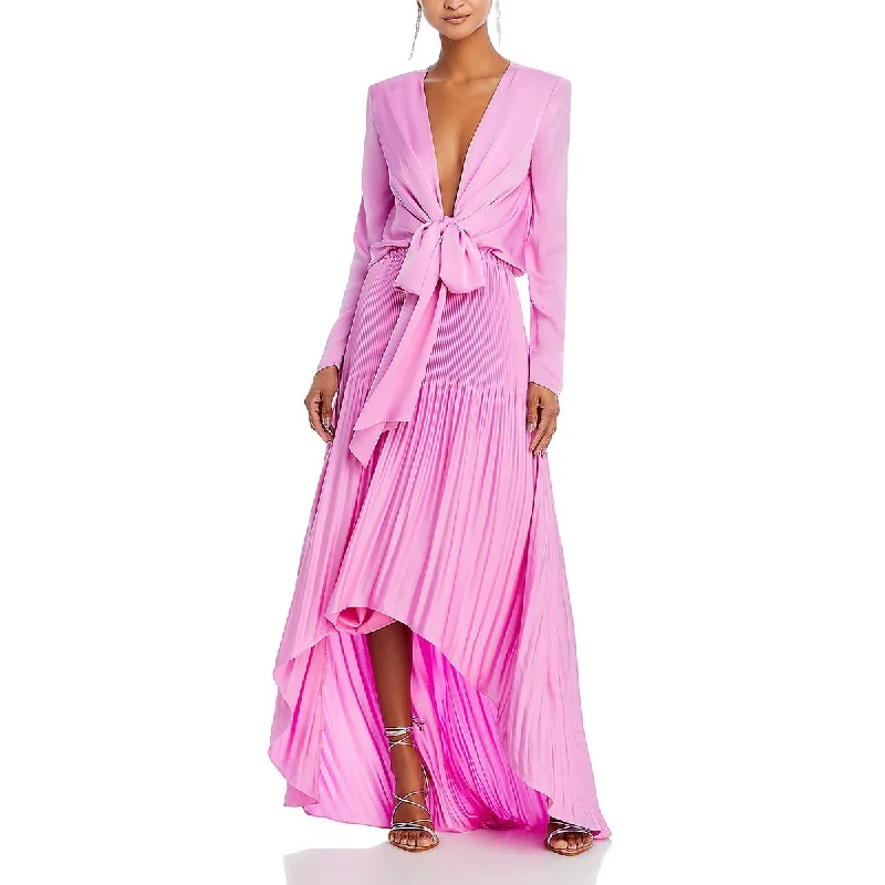 Womens Pleated Long Sleeve Maxi Dress