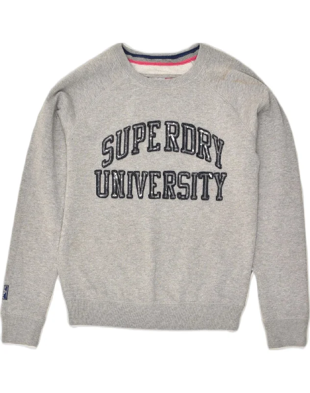 SUPERDRY Womens Graphic Sweatshirt Jumper UK 10 Small Grey Cotton