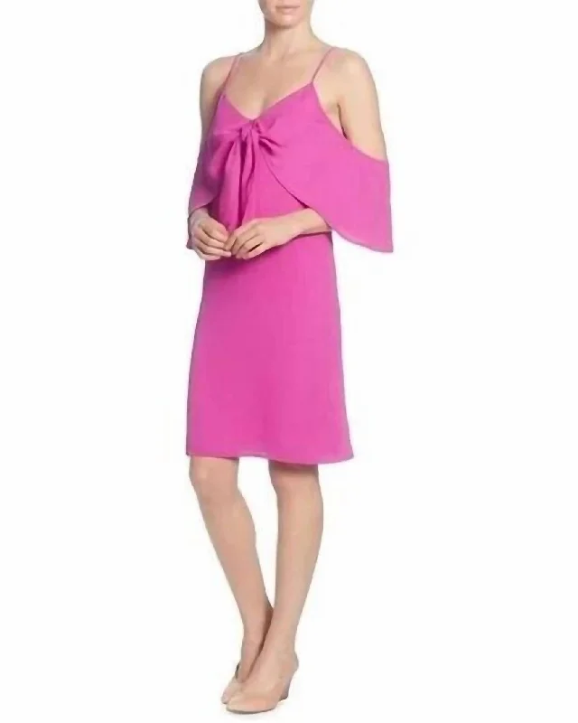 Eden Cold Shoulder Chiffon Dress In Pink