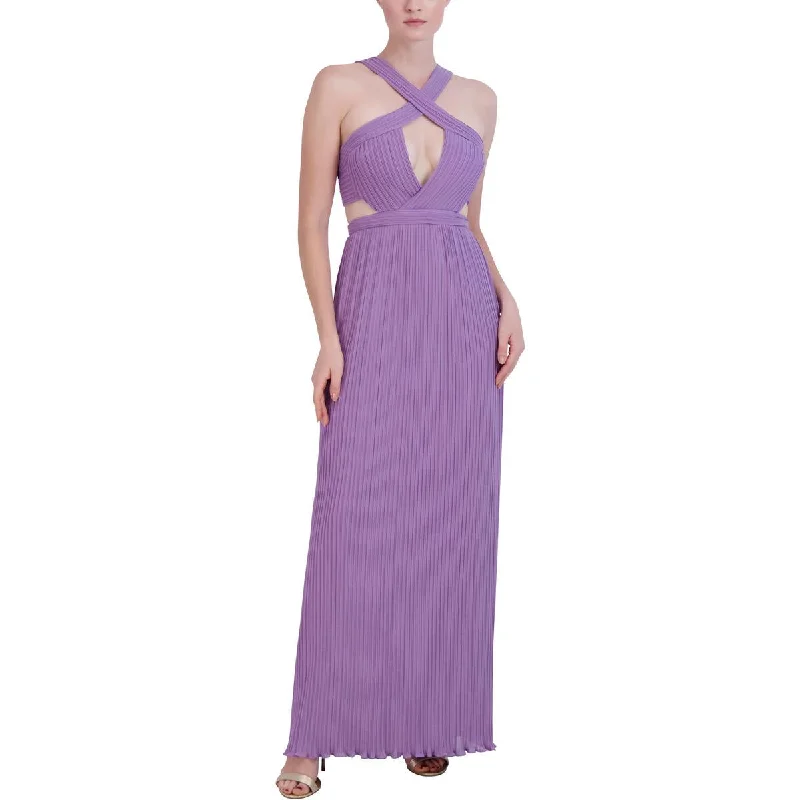 Womens Full Length Pleated Halter Dress