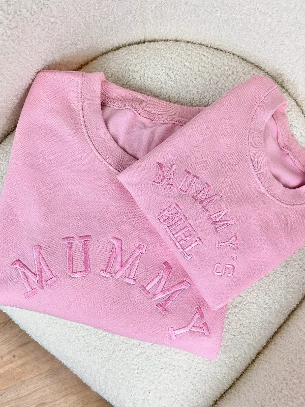 Mummy & Mummy's Girl College Embroidered Pink Sweatshirts