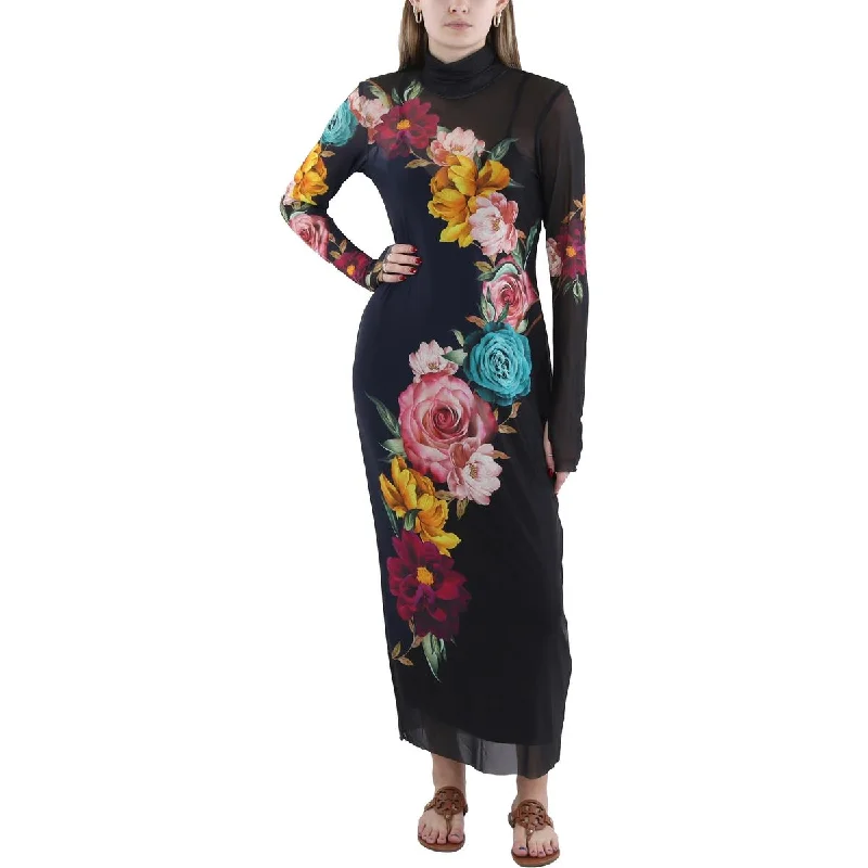 Shailene Womens Floral Print Turtleneck Maxi Dress