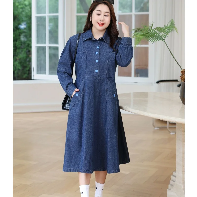 (4XL-8XL) Plus size denim long sleeve shirt dress (EXTRA BIG SIZE)