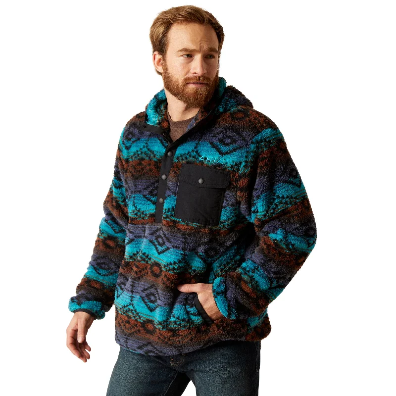 Ariat Men's Polar Bear Fleece Enamel Blue Serape Hoodie 10046659