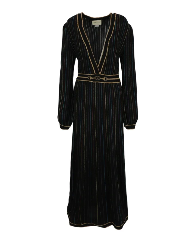 Metallic Stripe Long Sleeve Maxi Dress