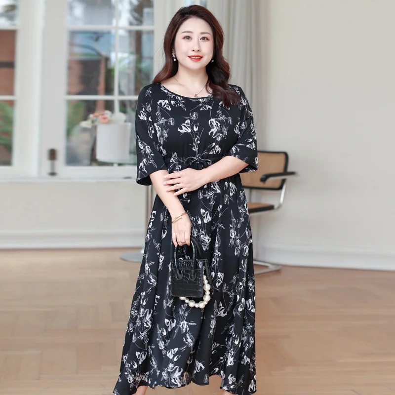 (4XL-8XL) Plus Size Korean Floral 3/4 Sleeve Dress (EXTRA BIG SIZE)