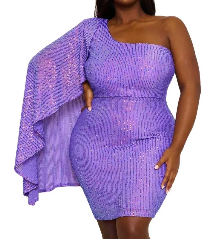 One Shoulder Sequin Party Dress In Purple